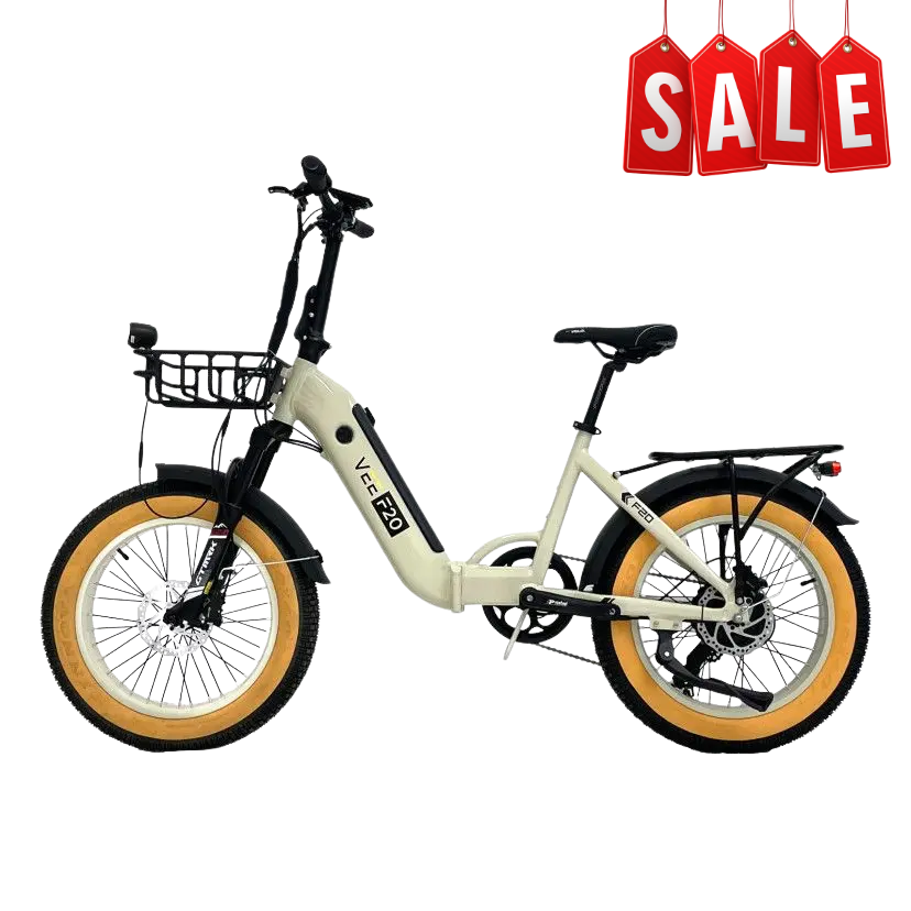VEE F20 Fat Tyre Folding Ebike - Ivory- Silver