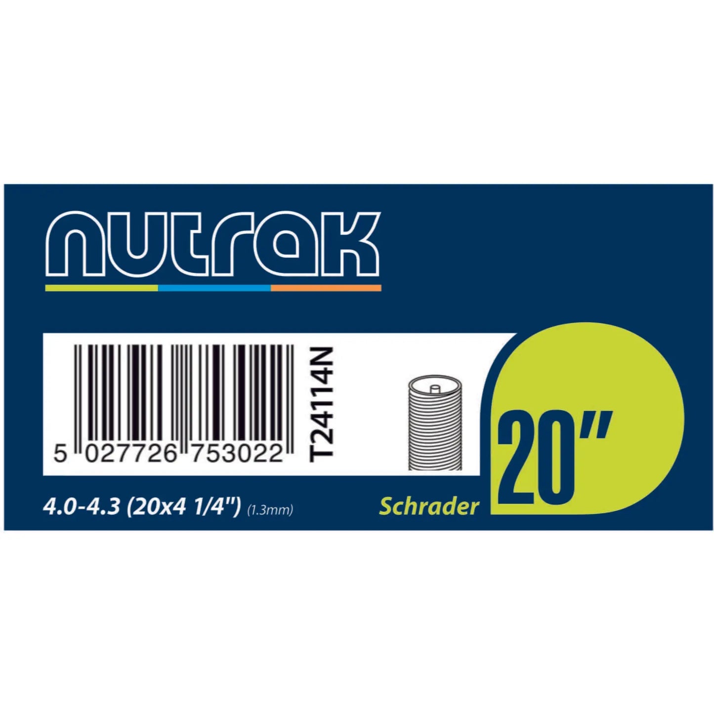 Nutrak 20 x 4 1/4 inch Schrader valve 1.3mm fat bike inner tube Nutrak