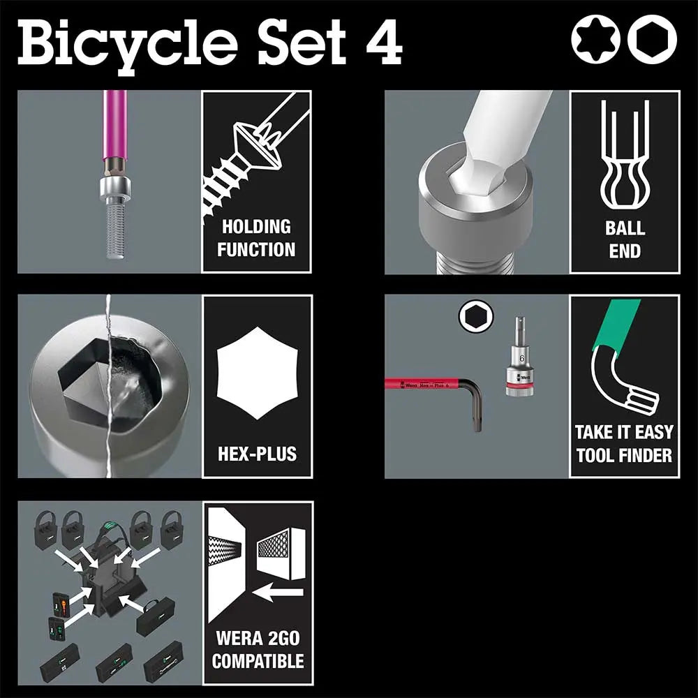 Wera Tools Bicycle Set 4 Colour Coded Hex & Torx L-Keys Set 9pcs Wera Tools