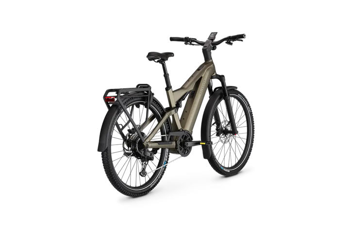 Kalkhoff Entice 7+ Advance Umber Brown crossbar – rear three-quarter view