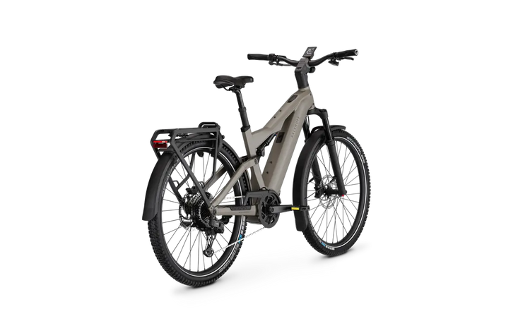 Kalkhoff Entice 7+ Advance Moonstone Grey crossbar – rear three-quarter view
