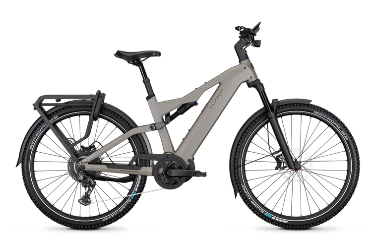 Kalkhoff Entice 7+ Advance full-suspension crossbar electric bike in Moonstone Grey Matt – side view