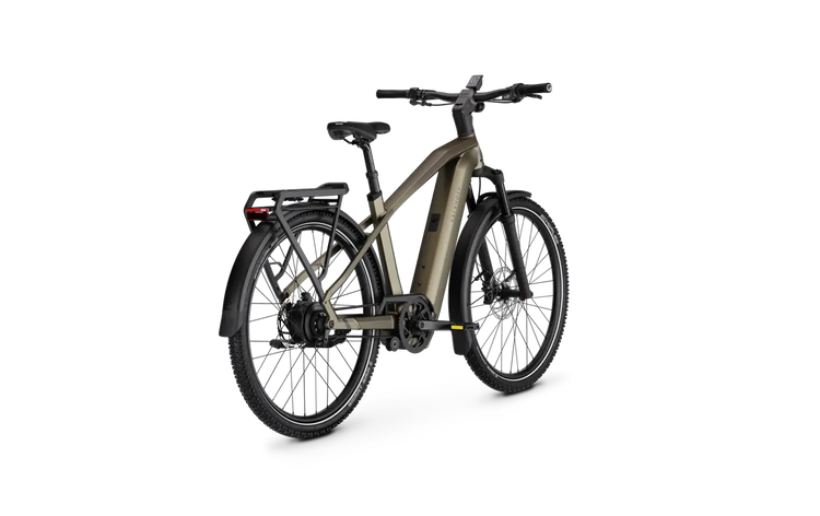 Kalkhoff Entice 5+ Advance Belt Umber Brown crossbar – rear three-quarter view