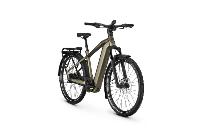 Kalkhoff Entice 5+ Advance Belt Umber Brown crossbar – front three-quarter view