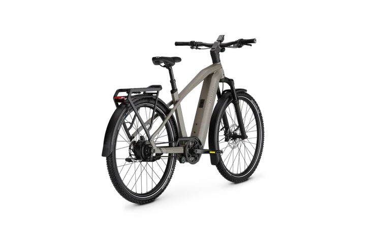 Kalkhoff Entice 5+ Advance Belt Moonstone Grey crossbar – rear three-quarter view