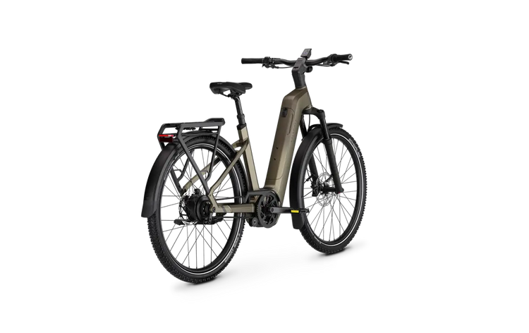 Kalkhoff Entice 5+ Advance Belt Umber Brown low-step – rear three-quarter view