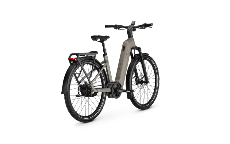 Kalkhoff Entice 5+ Advance Belt Moonstone Grey low-step – rear three-quarter view