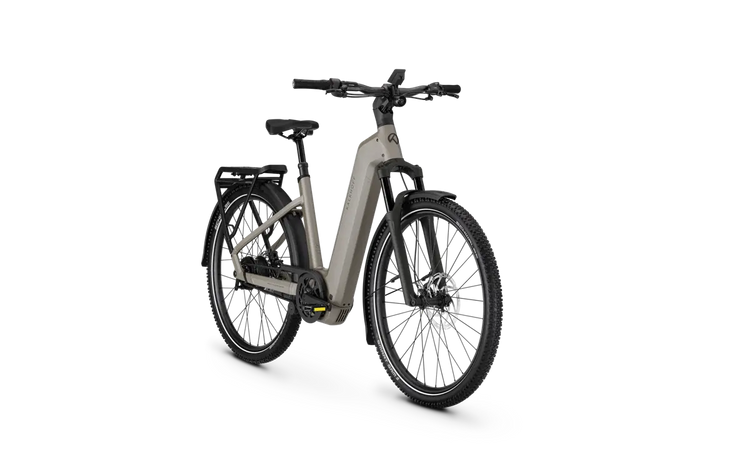 Kalkhoff Entice 5+ Advance Belt Moonstone Grey low-step – front three-quarter view