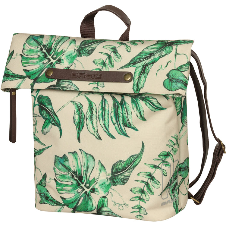 Basil Ever-Green bicycle daypack pannier in Sandshell Beige botanical print