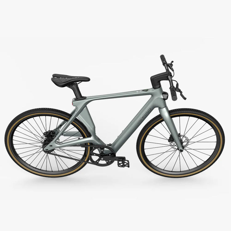 Fiido Air pale silver carbon electric bike rear three-quarter view