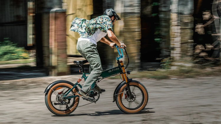 Rider on a Fiido M1 Pro fat tyre folding electric bike