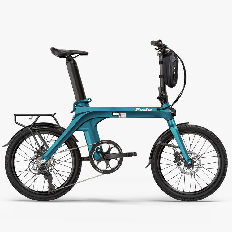 Fiido X blue folding electric bike with optional rear rack and bags
