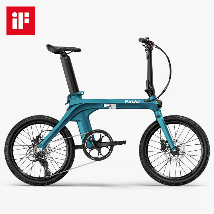 Fiido X blue 20-inch folding electric bike side view
