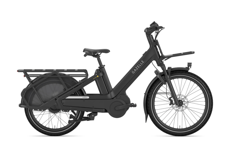 Gazelle Cabby C380 longtail electric cargo bike in Black Matte, side view