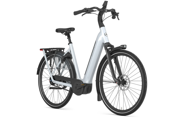 Gazelle Grenoble C5+ Frozen White Gloss low-step electric bike front angle