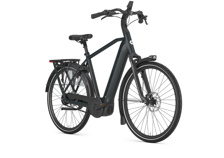 Gazelle Grenoble C5+ Teal Grey Matte high-step electric bike front angle