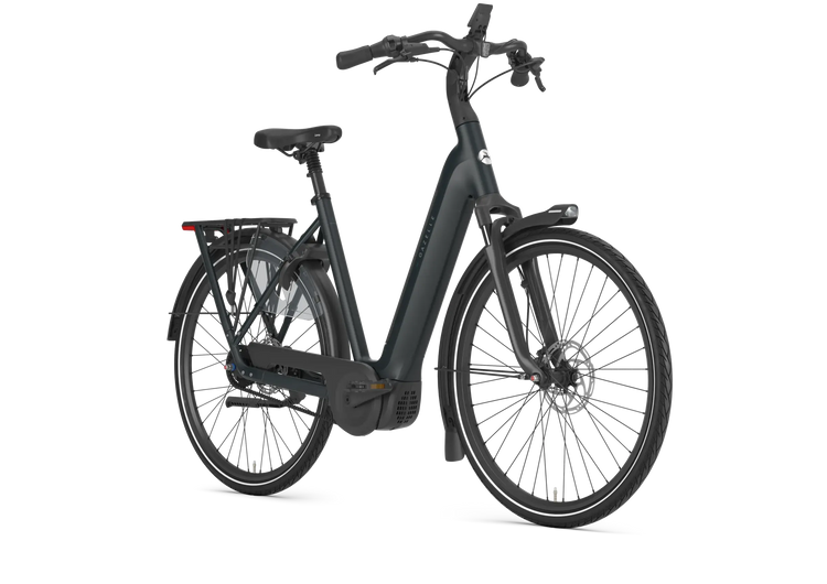 Gazelle Grenoble C5+ Teal Grey Matte low-step electric bike front angle