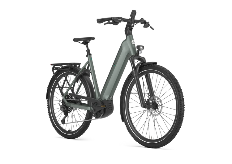 Gazelle Ultimate T11 low-step electric bike in Twilight Green Matte, front three-quarter view