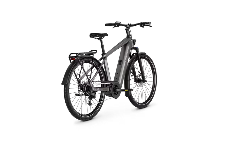 Kalkhoff Endeavour 5 Auto 2027 crossbar electric bike in Jetgrey Glossy – three-quarter view