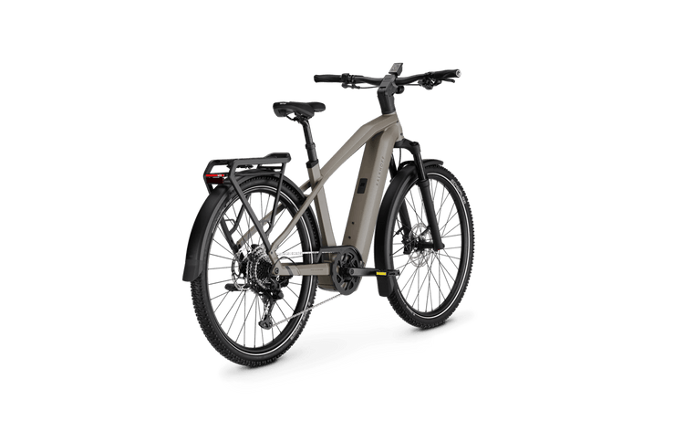 Kalkhoff Entice 5+ Advance 2027 crossbar electric bike in Moonstone Grey Matt – three-quarter view