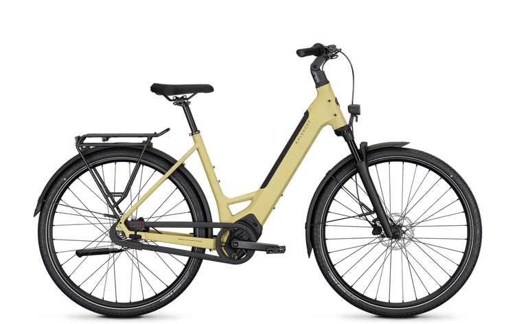 Kalkhoff Image L Season low-step electric bike in Acacia Yellow Matt – side view