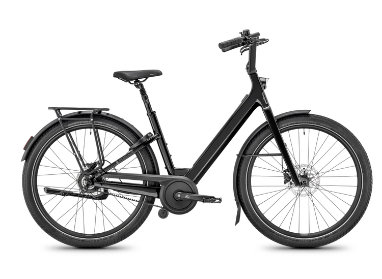 Moustache Lundi 27 Belt 2027 electric city bike in Black glossy – drive-side view