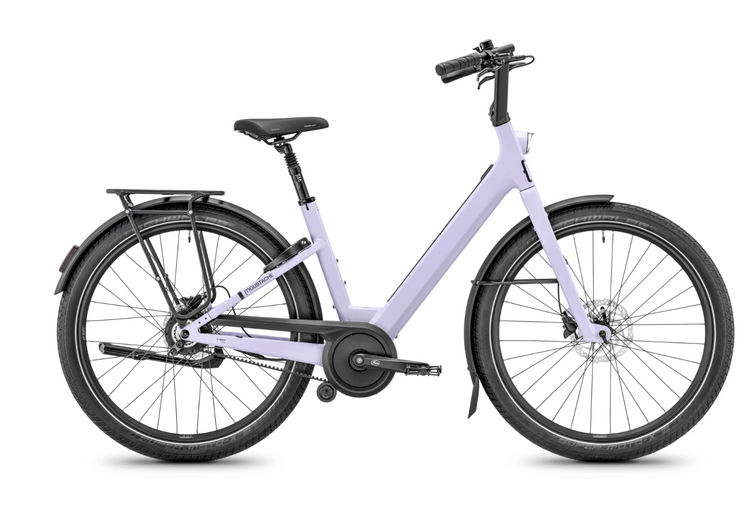 Moustache Lundi 27 Belt 2027 electric city bike in Lavender mat – drive-side view