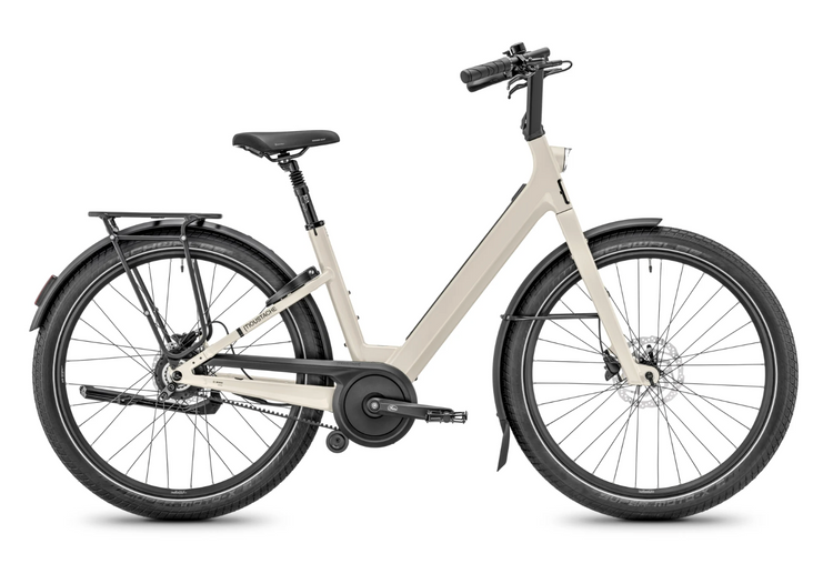 Moustache Lundi 27 Belt 2027 electric city bike in Stone Grey glossy – drive-side view