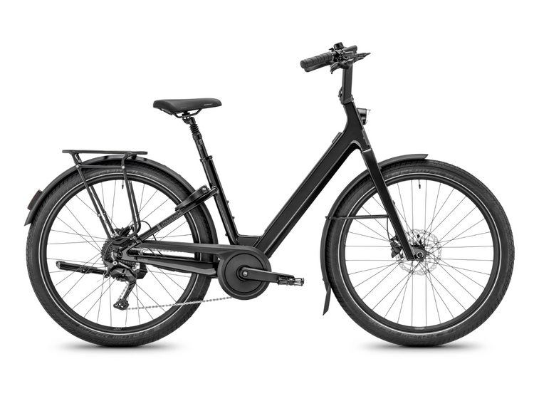Moustache Lundi 27 Chain 2027 electric city bike in Black glossy – drive-side view