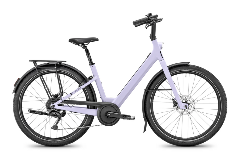 Moustache Lundi 27 Chain 2027 electric city bike in Lavender mat – drive-side view