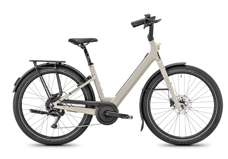 Moustache Lundi 27 Chain 2027 electric city bike in Stone Grey glossy – drive-side view