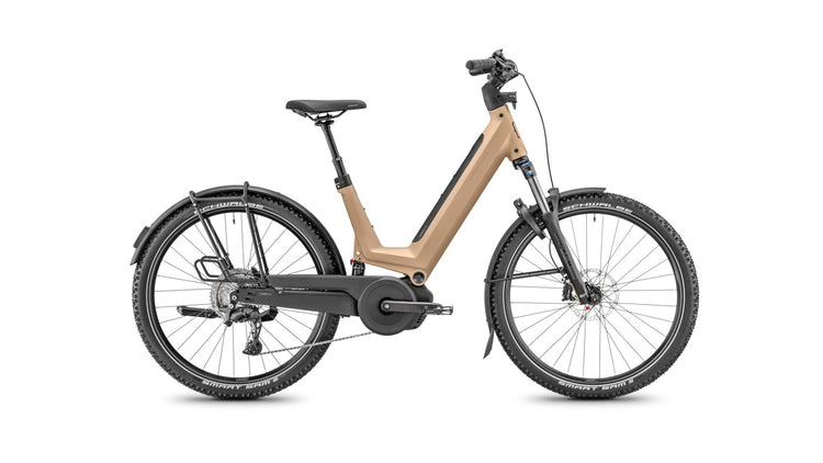 Moustache Xroad 6 FS 2027 electric bike in Earth Metal, full-suspension low-step side view