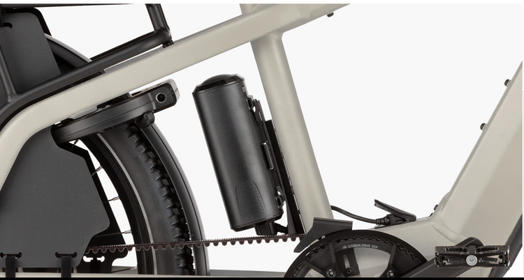Riese & Muller Multicharger3 Vario 250Wh Range Extender mounted behind seat tube