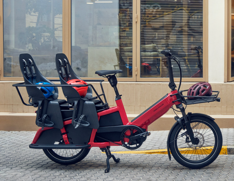 Riese & Müller Multitinker2 Family electric cargo bike fitted with two child seats