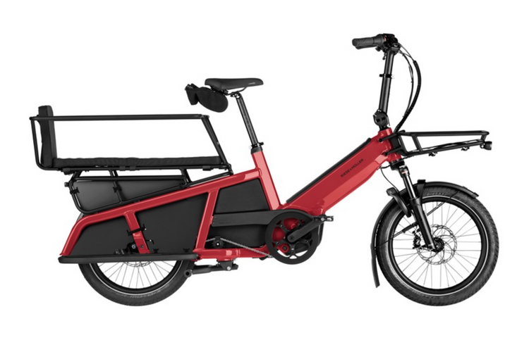 Riese & Müller Multitinker2 Family in Lava and Black with cargo front carrier