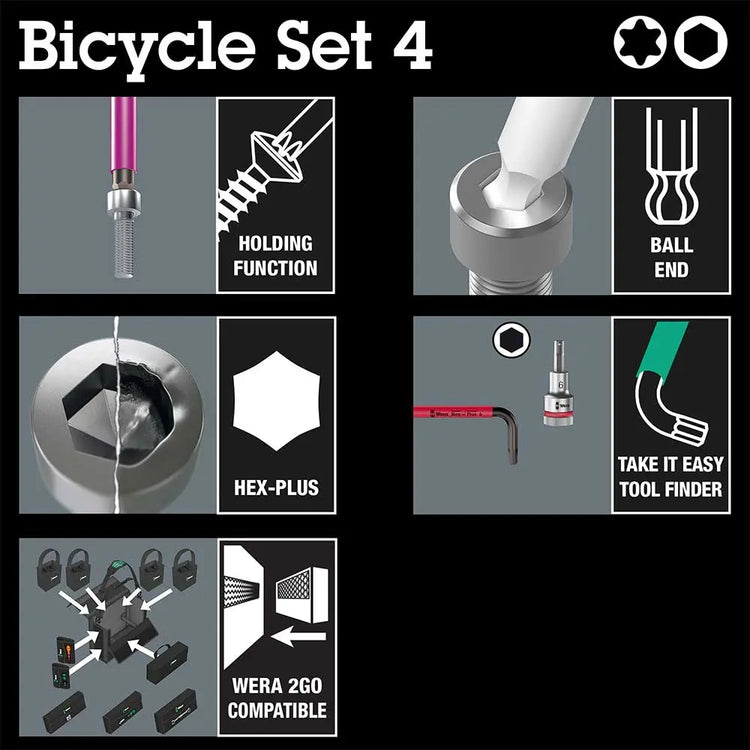 Wera Tools Bicycle Set 4 Colour Coded Hex & Torx L-Keys Set 9pcs Wera Tools